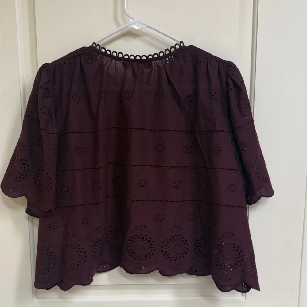 Caroline Constas Burgundy Eyelet Blouse - Picture 11 of 15